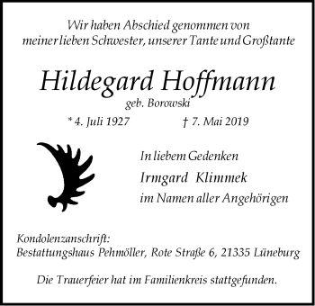 Anzeige von Hildegard Hoffmann von LZ