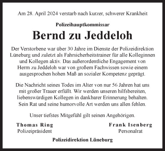 Anzeige von Bernd zu Jeddeloh von LZ