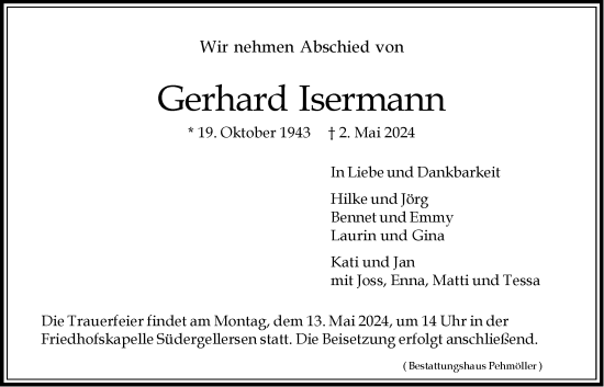 Anzeige von Gerhard Isermann von LZ